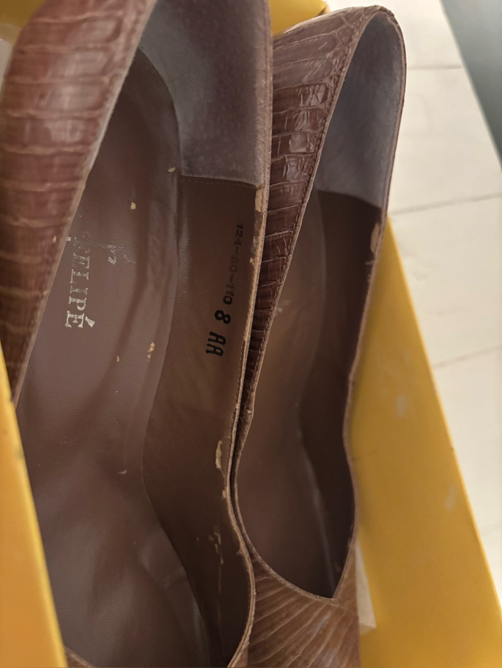 Vintage Felipe Genuine Snakeskin Pumps 8 AA Brown Heels Original Box. - Picture 5 of 16
